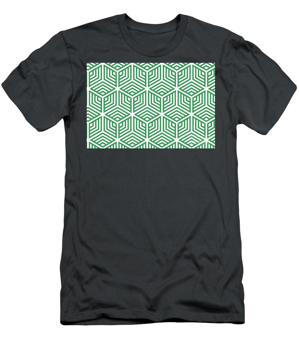 Green and White Ornamental Cube Geometric Pattern Petite Pattern Minimal Graphic Designs T-Shirt