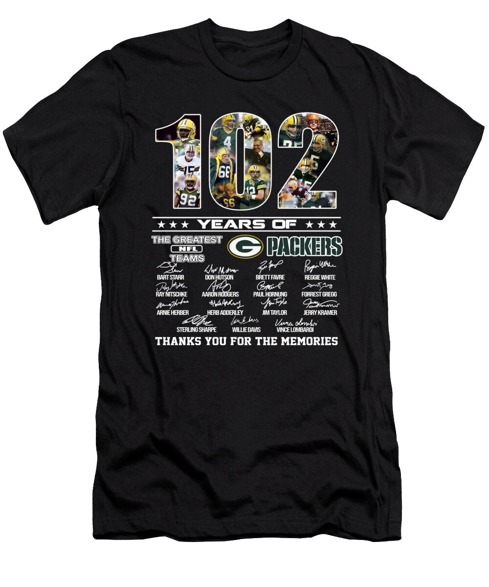 Green Bay Packers 102 Years of the Greatest NFL Teams Thank You for the Memories Signature Th T-Shirt