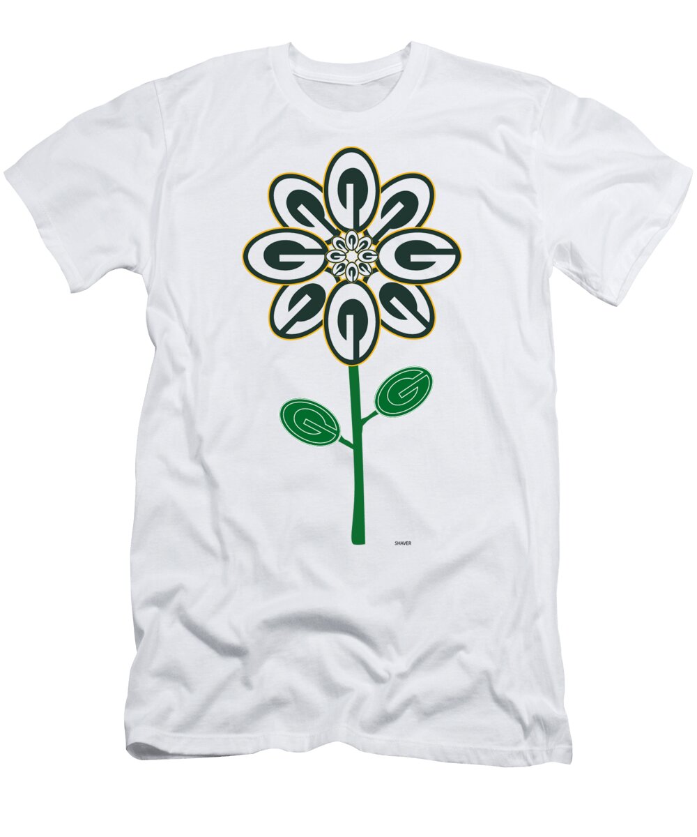 Green Bay Packers NFL Football Team Logo Flower Art Steven Shaver T-Shirt