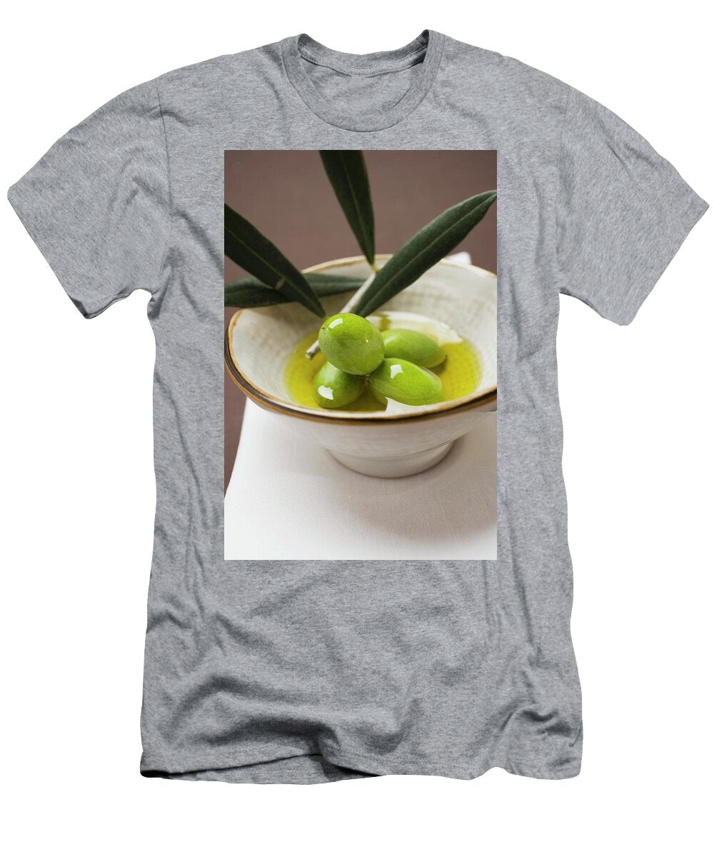 Green Olives on Twig in Bowl of Olive Oil Foodcollection T-Shirt