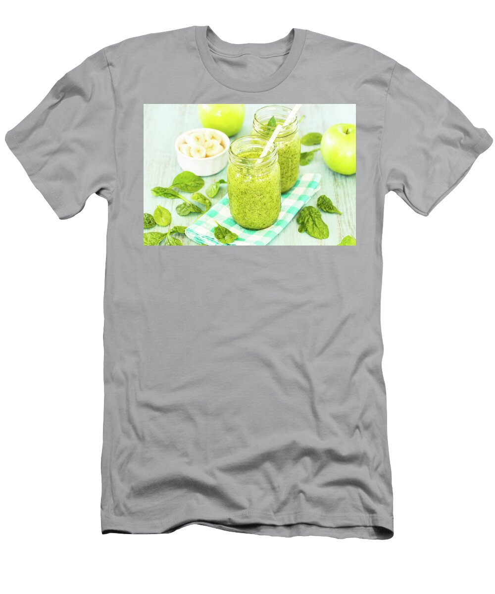 Green Spinach Vegetable and Fruit Smoothies with Apples and Bana Carol Mellema T-Shirt