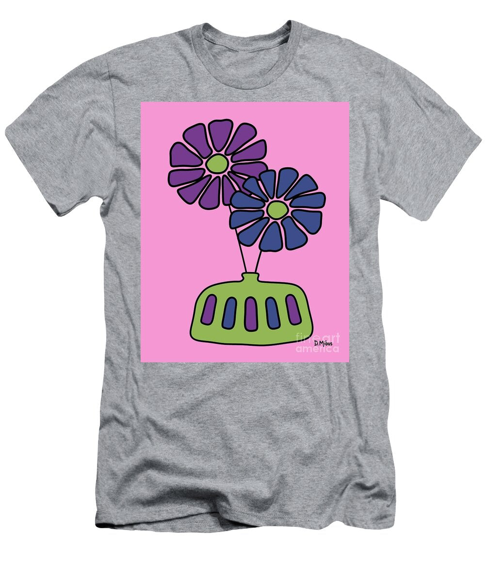 Groovy Purple and Blue Flowers on Pink Donna Mibus T-Shirt