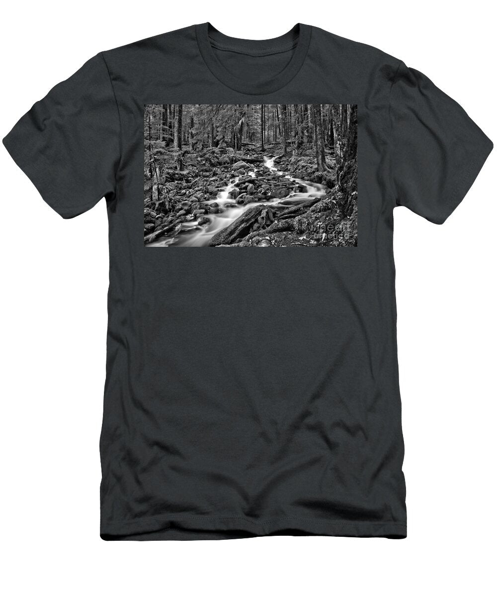 Gushing Through Sol Duc Black and White Adam Jewell T-Shirt