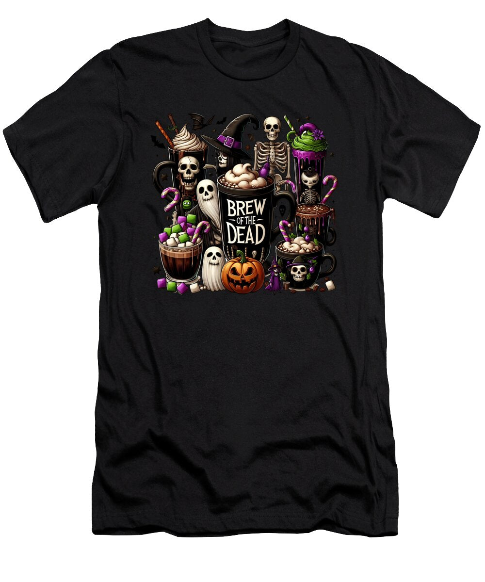 Halloween Coffee Brew of the Dead Witch Pumpkin Licensed Art T-Shirt
