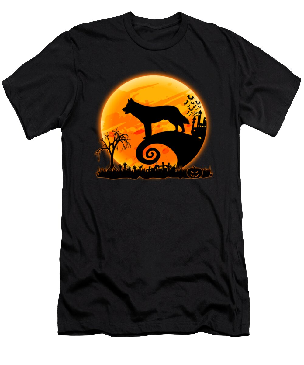 Halloween Moon Husky Gift Tinh Tran Le Thanh T-Shirt