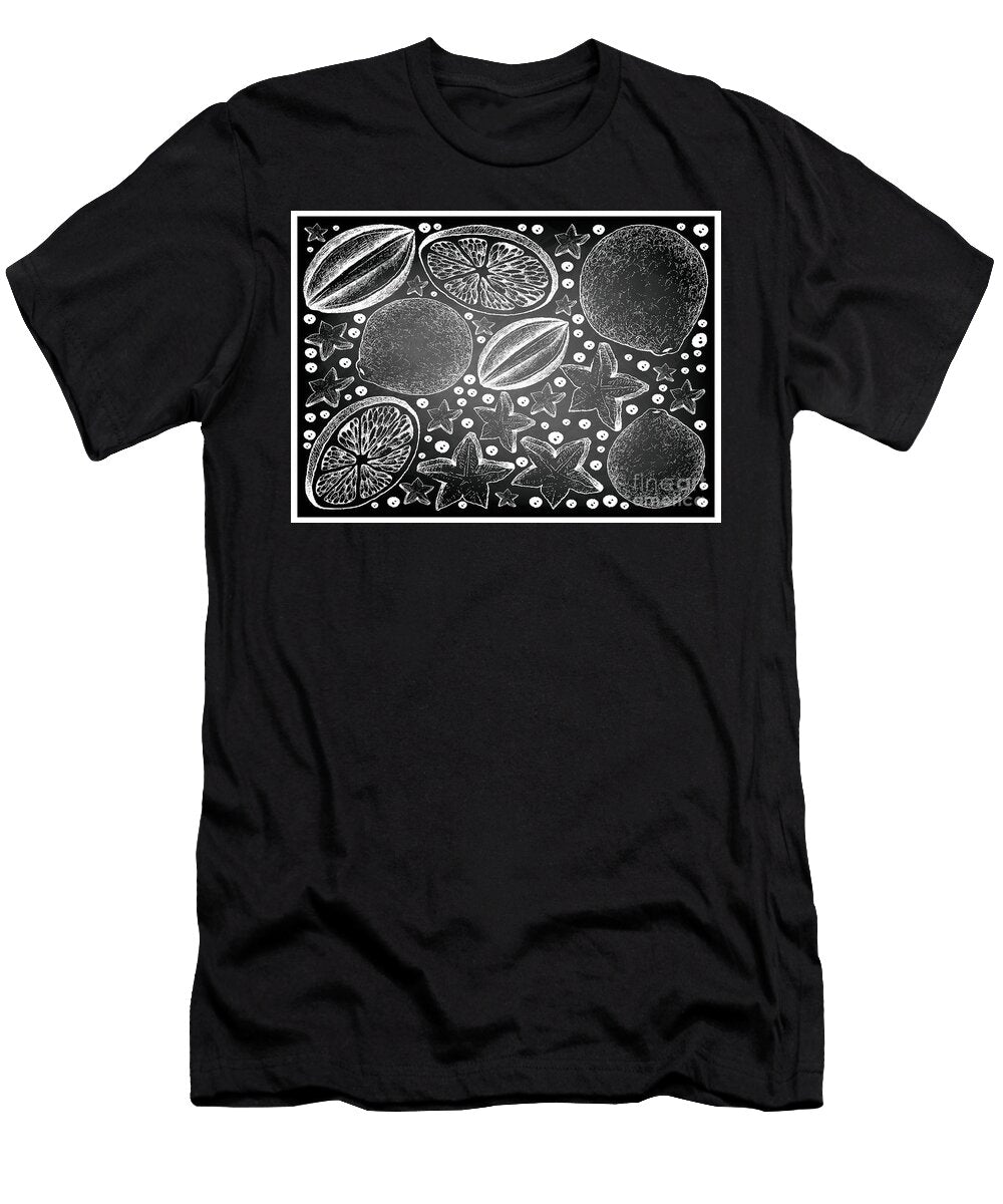 Hand Drawn of Carambola and Lime Fruits on Chalkboard Iam Nee T-Shirt