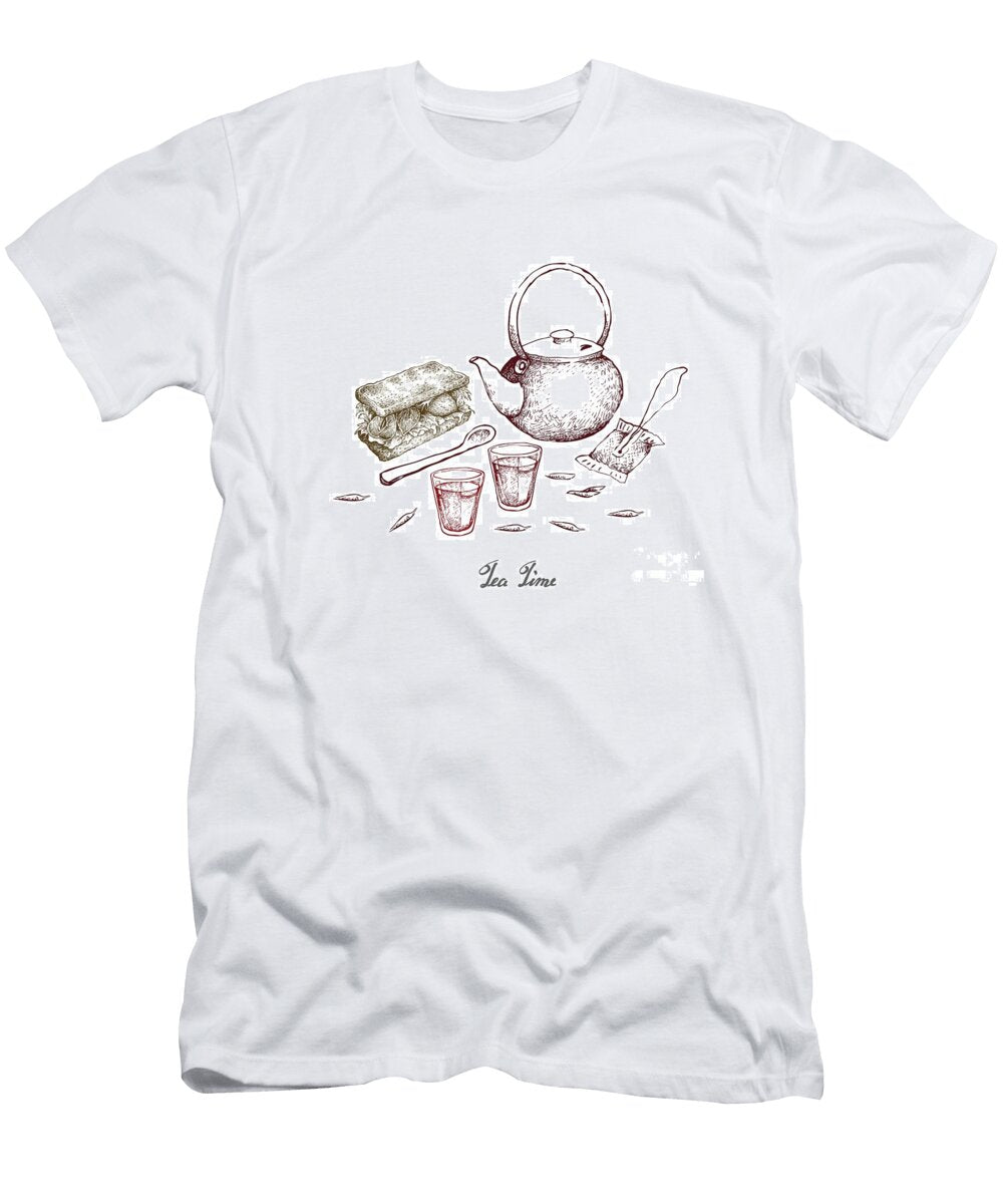 Hand Drawn of Glass of Tea with Pot and Sandwich Iam Nee T-Shirt