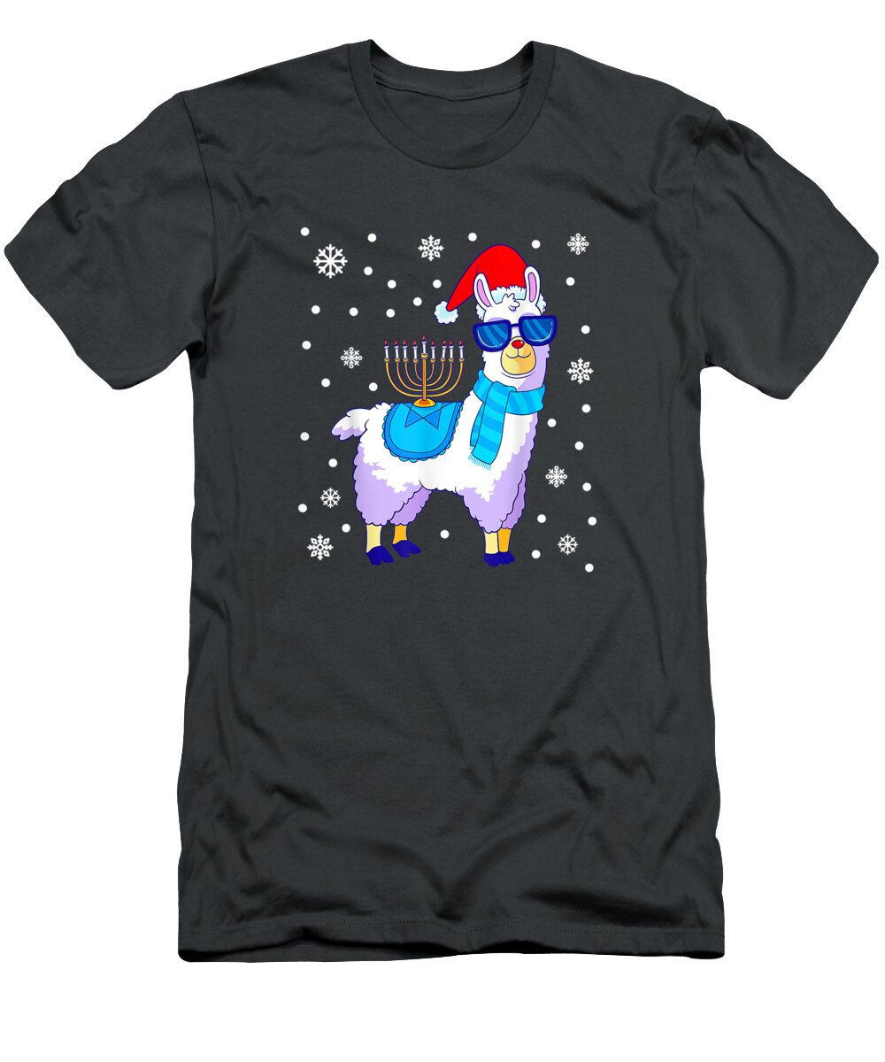 Hanukkah Llama Menorah Alpaca Santa Hat Christmas Chanukah Reonsessi T-Shirt