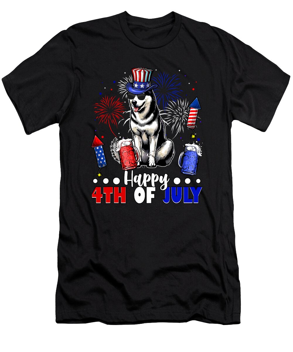 Happy 4th of July US Flag Husky Sunglasses Beer Zyneu Gangd T-Shirt