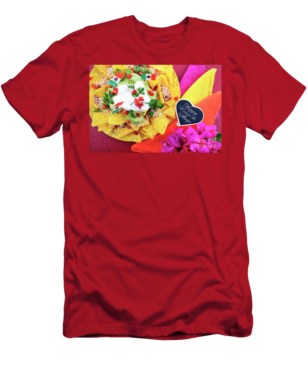 Happy Cinco De Mayo Party Table with Nachos Food Platter Milleflore Images T-Shirt
