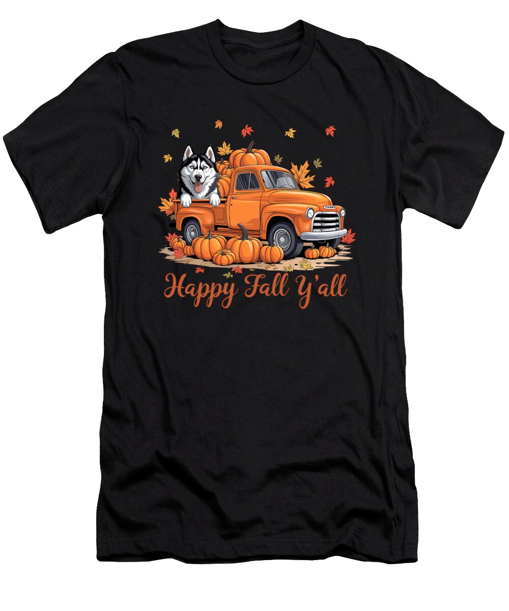 Happy Fall Yall Siberian Husky Dog Truck Autumn Yah Lishr T-Shirt