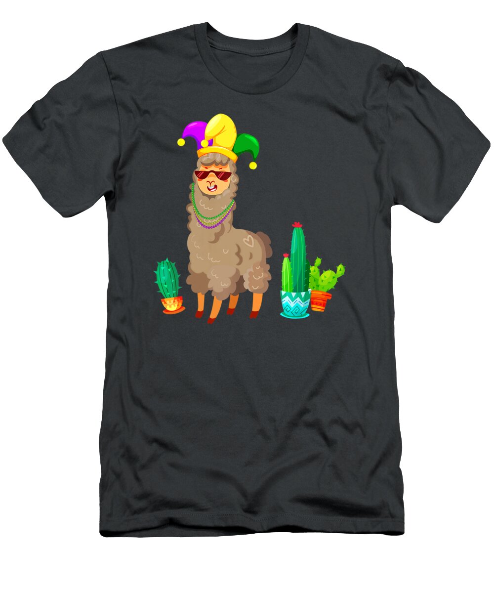 Happy Mardi Gras Llama Funny Carnival Festival Party Alpaca Julie Hurst T-Shirt