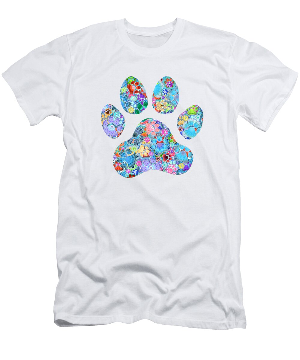 Happy Paws Art Colorful Pet Paw Prints Sharon Cummings T-Shirt