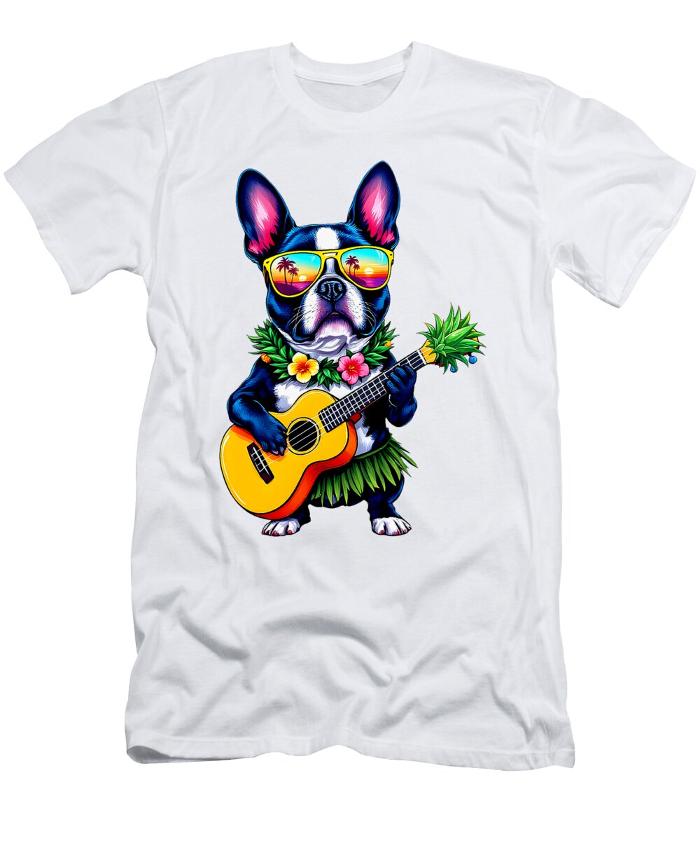 Hawaiian Boston Terrier Pineapple Ukulele Summer Studi Alex T-Shirt