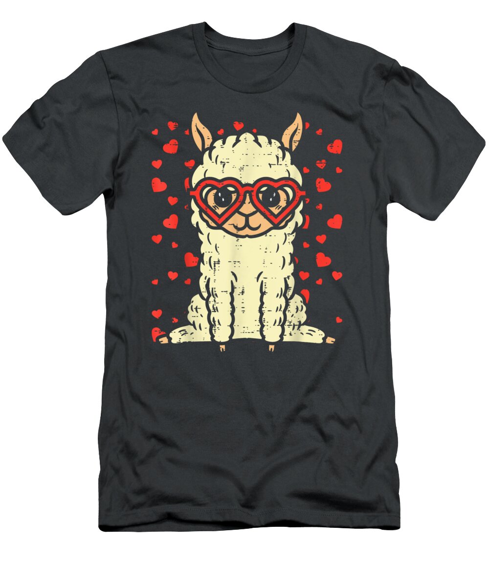 Heart Glasses Llama Cute Alpaca Valentines Day Animal Tholox Cayne T-Shirt