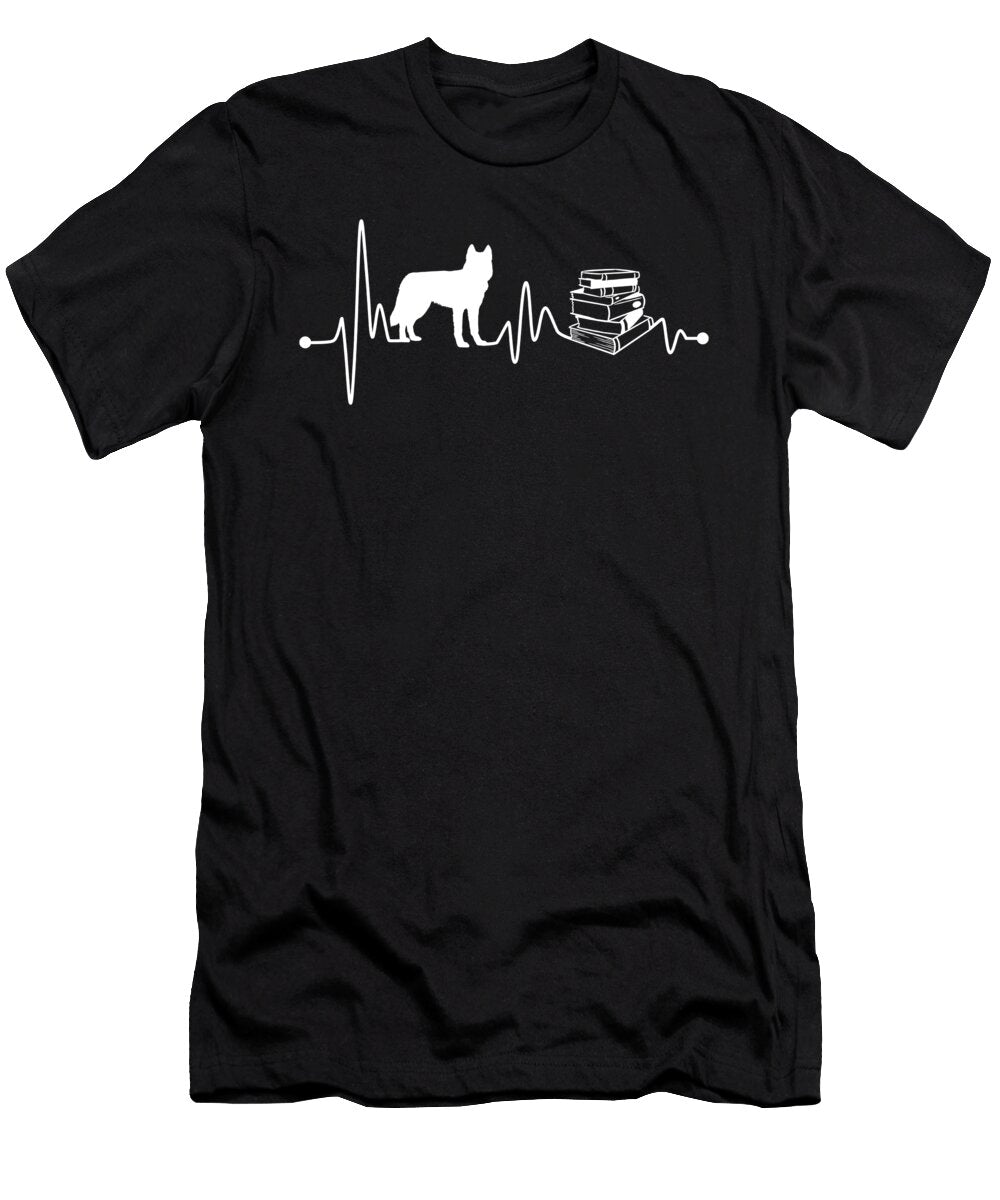 Heartbeat Ekg Pulse Husky Reading Read Book Gift Teequeen2603 T-Shirt
