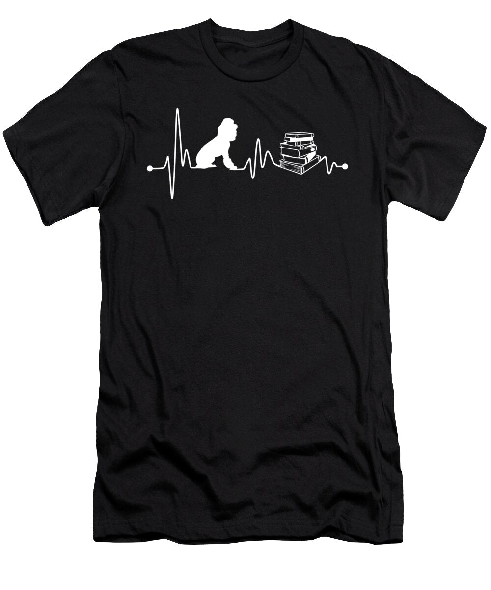 Heartbeat Ekg Pulse Poodle Reading Read Book Gift Teequeen2603 T-Shirt