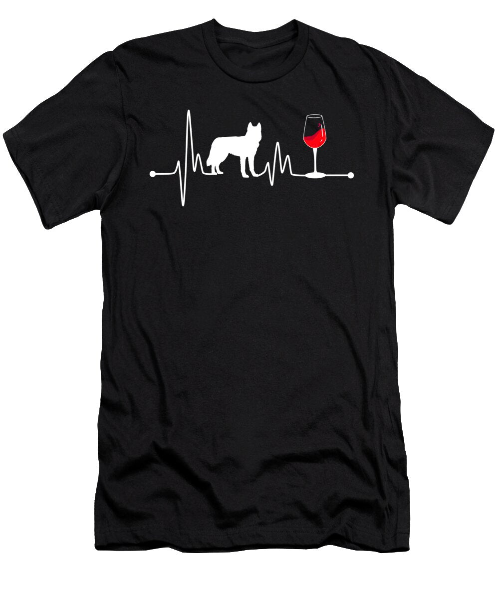 Heartbeat Ekg Pulse Siberian Husky and Wine Teequeen2603 T-Shirt