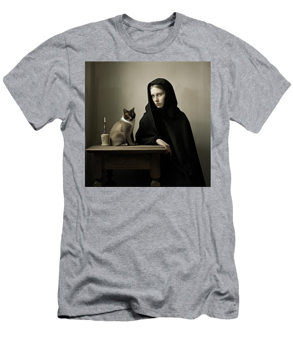 Hefty Cat W Woman in Hooded Cape Yopedro T-Shirt