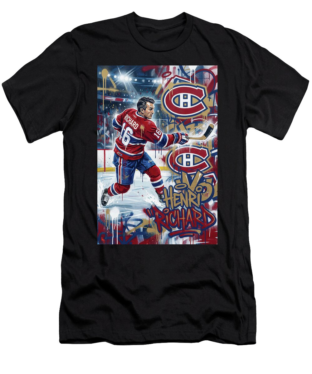 Henri Richard in Action Graffiti Poster Hockey Player NHL Sampadart Gallery T-Shirt