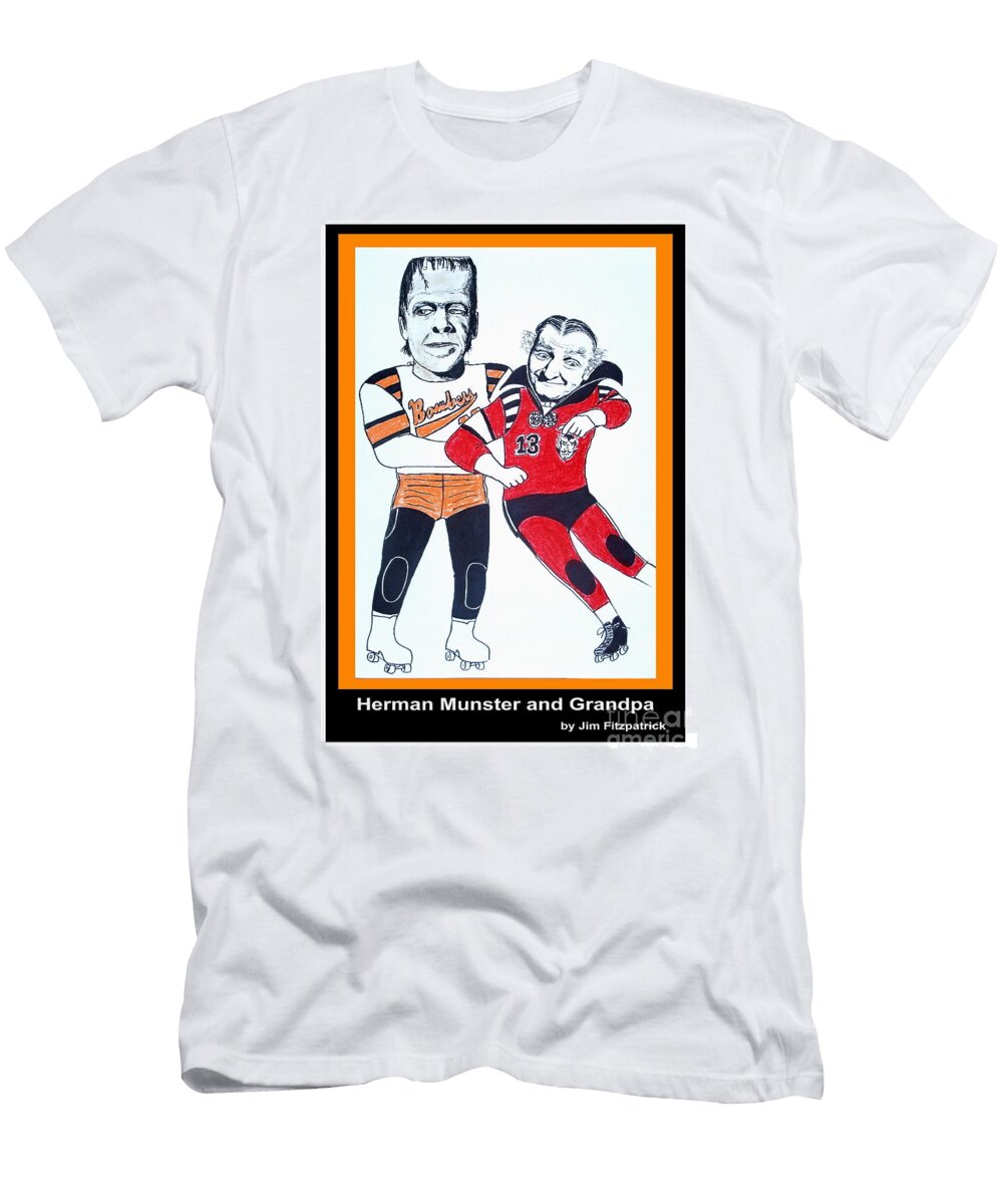 Herman and Grandpa Munster Playing Roller Derby Jim Fitzpatrick T-Shirt