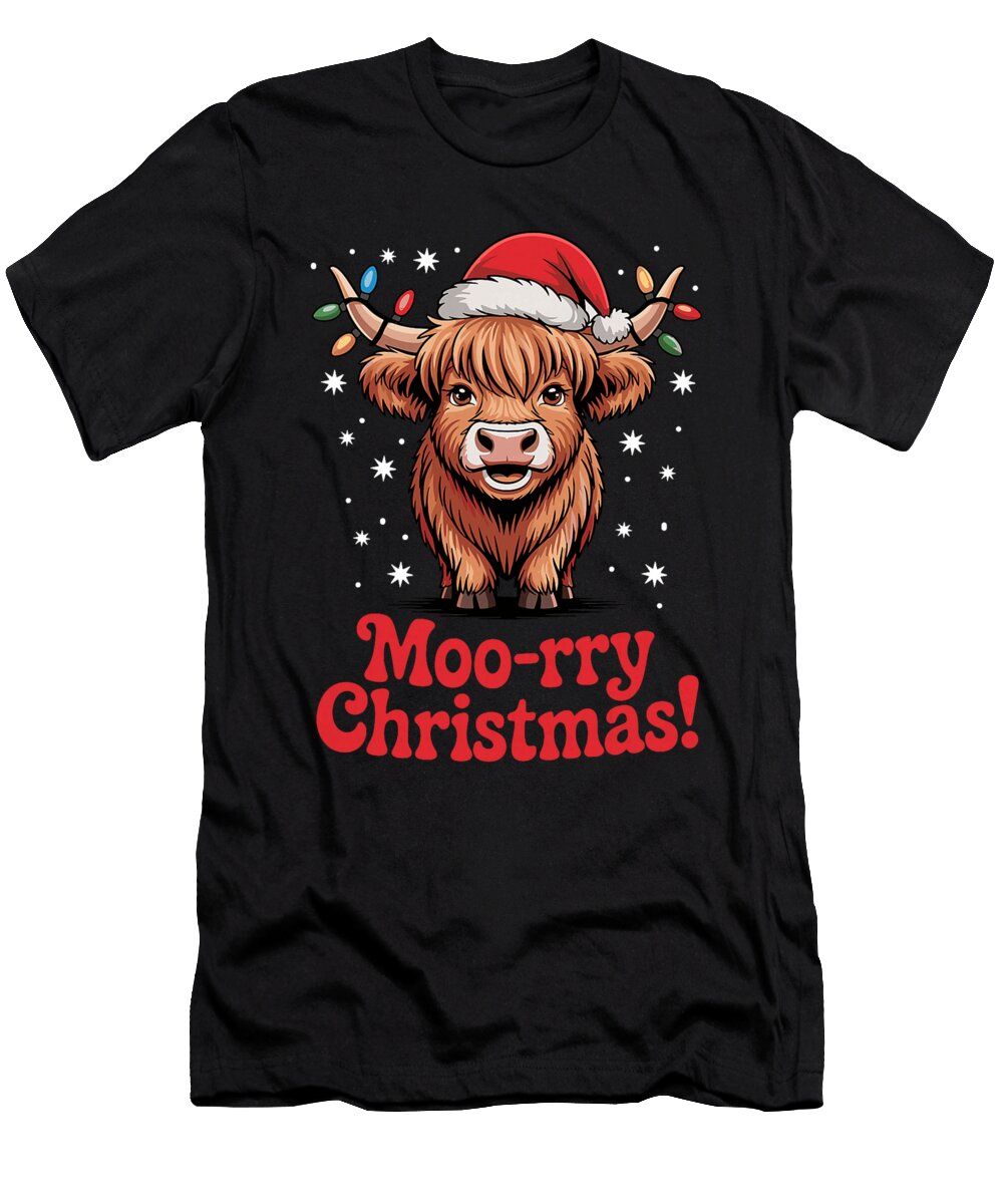 Highland Cow Christmas Pajama Moo Rry Cow Lover Natalie Lidford T-Shirt