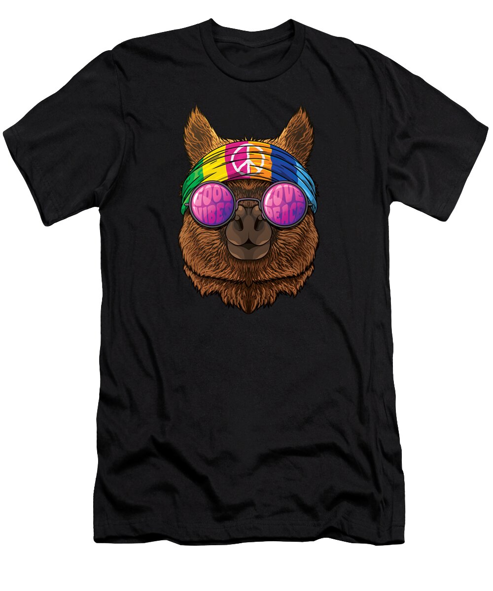Hippie Alpaca Love Peace Sign 70s Hippie Mammal Adi Firmansah T-Shirt