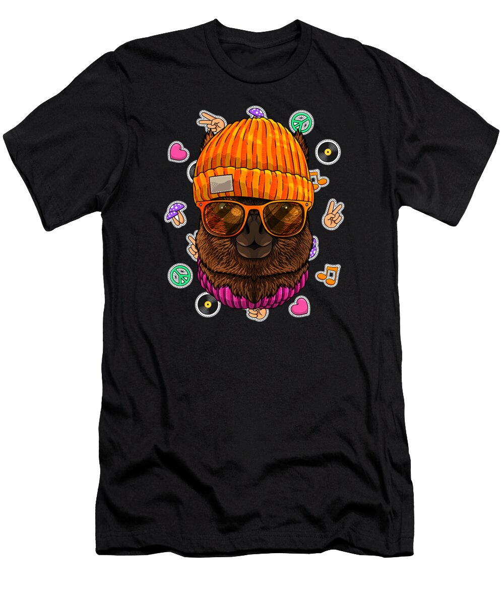 Hipster Alpaca Geek Nerd Glasses Animal Love Peace Sign Adi Firmansah T-Shirt