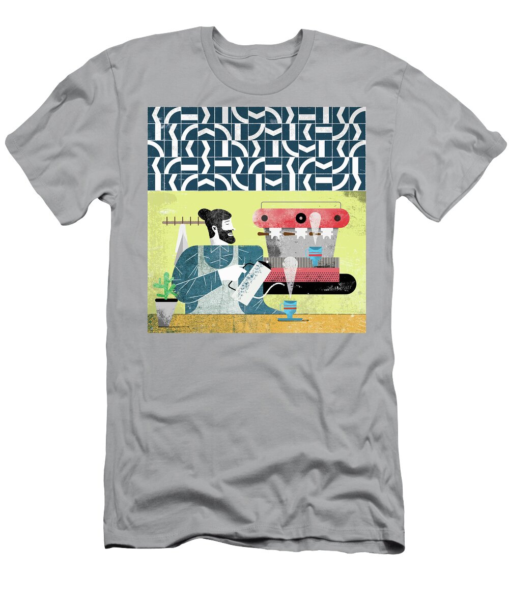 Hipster Barista Pouring Drink in Coffee Ikon Ikon Images T-Shirt