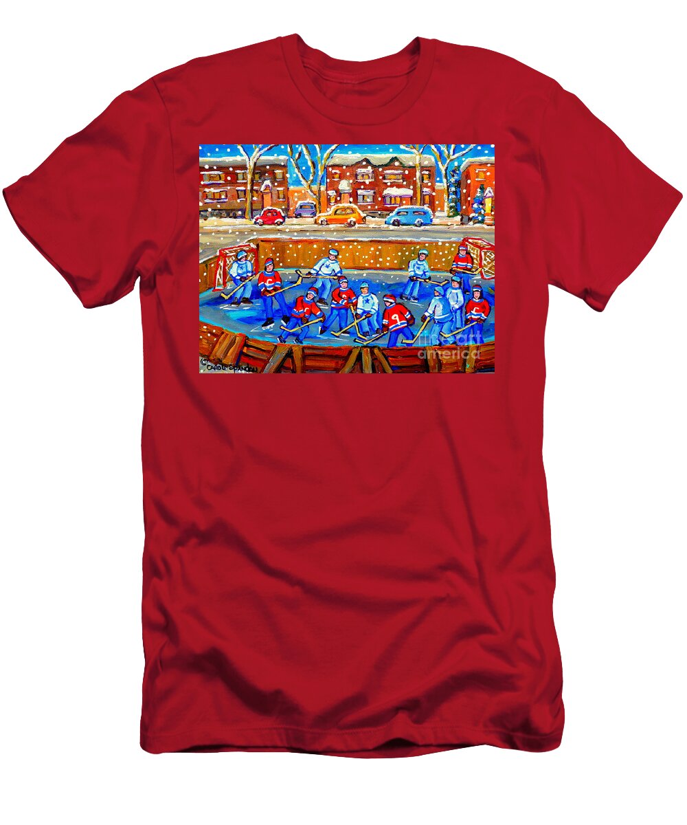 Hockey Art Collectible Cards and Prints Snowy Day Neighborhood Rinks Verdun Montreal Art C Spandau Carole Spandau T-Shirt