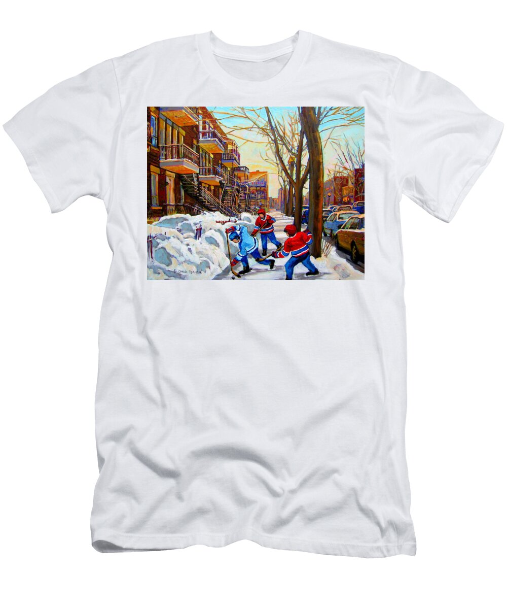 Hockey Art Paintings of Verdun Montreal Street Scenes in Winter Carole Spandau T-Shirt