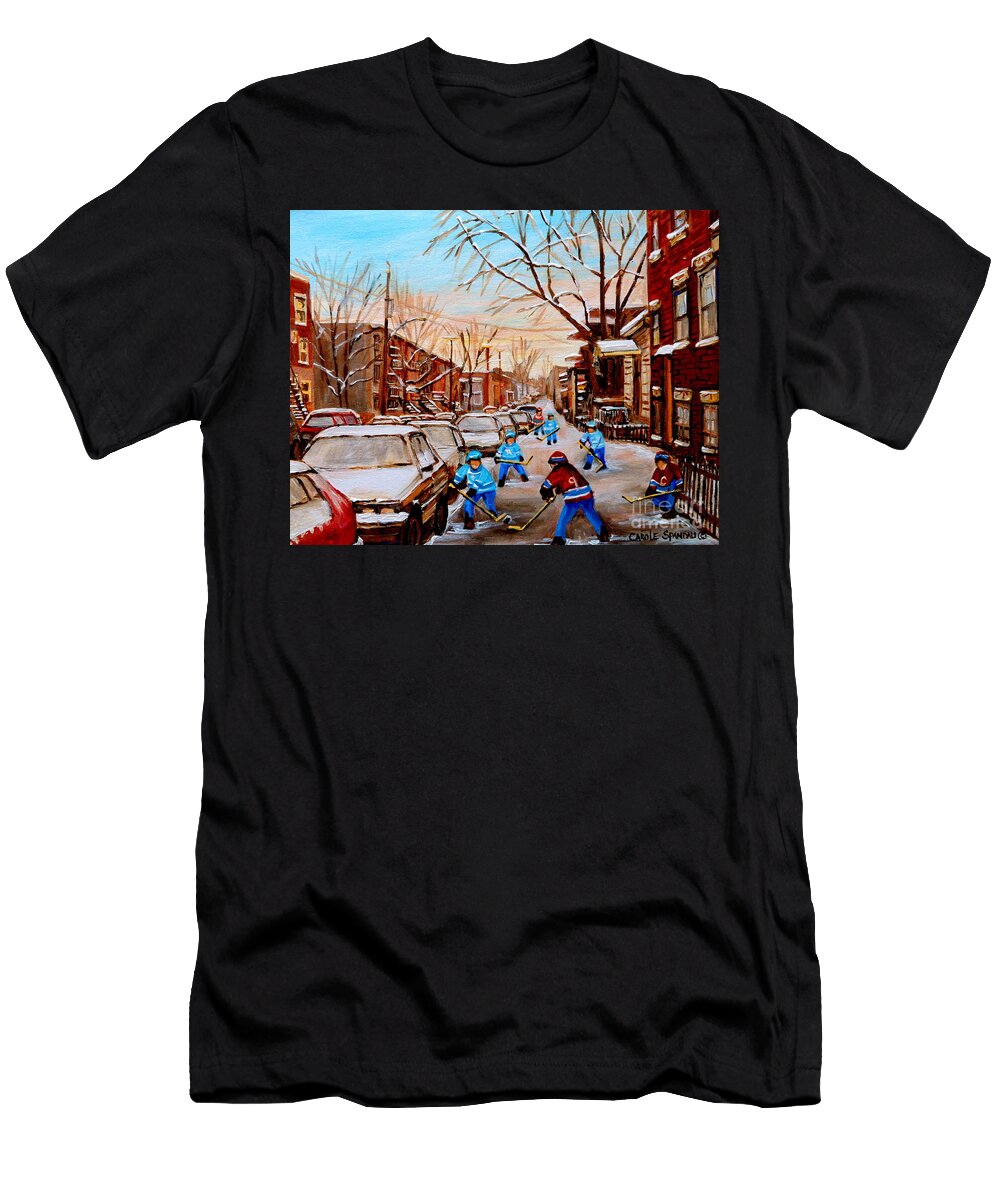 Hockey Art Verdun Street Scene Paintings of Montreal Carole Spandau T-Shirt