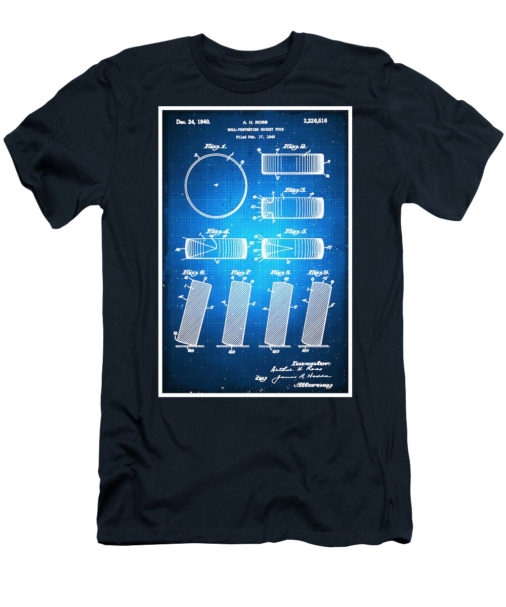 Hockey Puck Paten Blueprint Drawing Sepia Tony Rubino T-Shirt