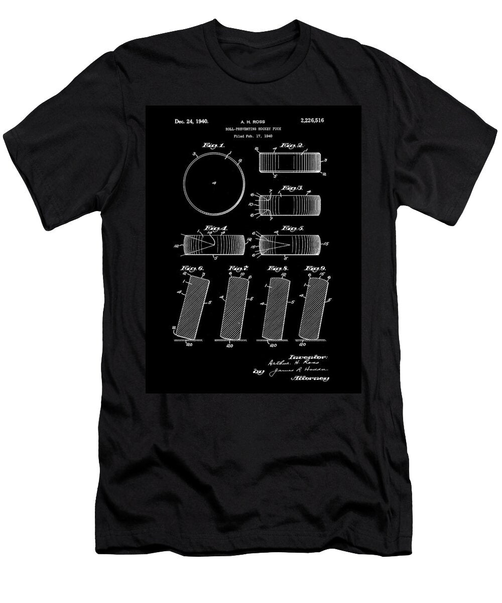 Hockey Puck Patent 1940 Black Stephen Younts T-Shirt