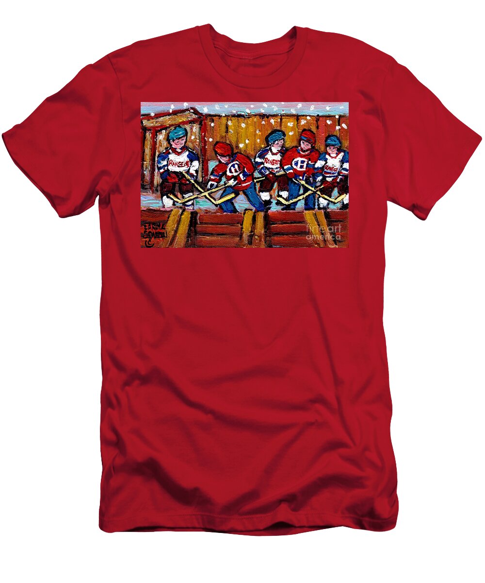 Hockey Rink Paintings New York Rangers Vs Habs Original Six Teams Hockey Winter Scene Carole Spandau Carole Spandau T-Shirt