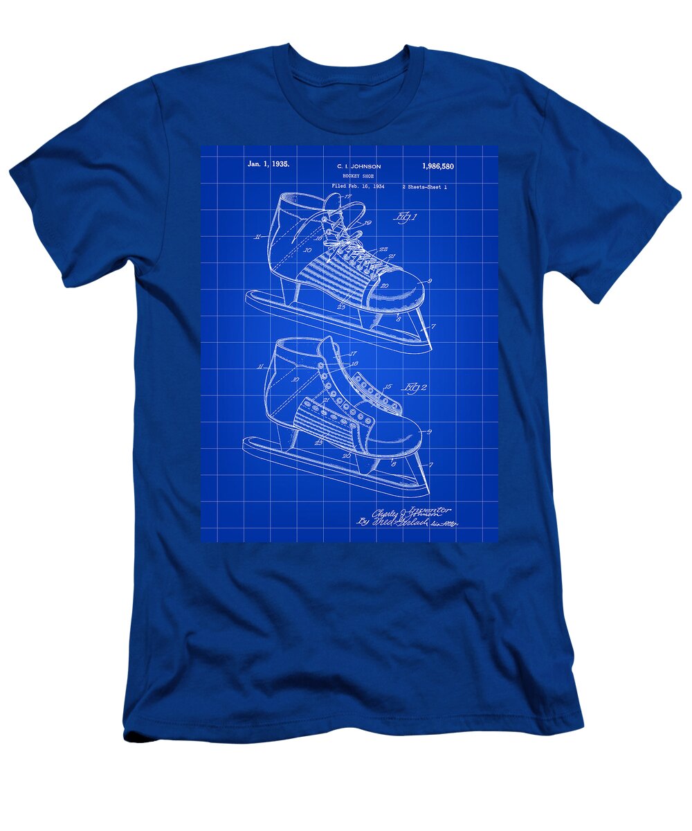 Hockey Shoe Patent 1934 Blue Stephen Younts T-Shirt