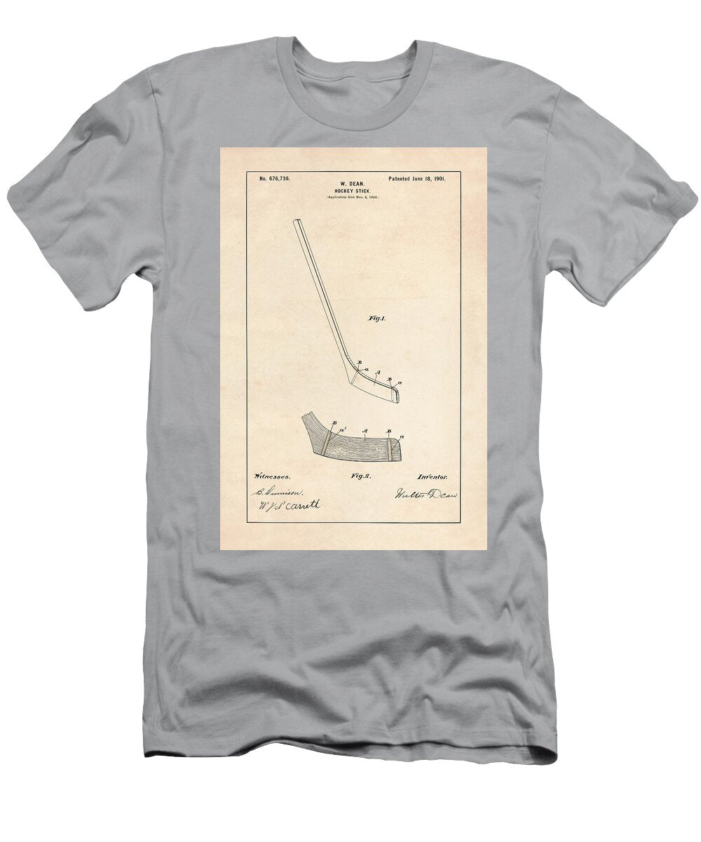 Hockey Stick Patent Patent Drawing for the 1901 W Dean Hockey Stick Jose Elias Sofia Pereira T-Shirt