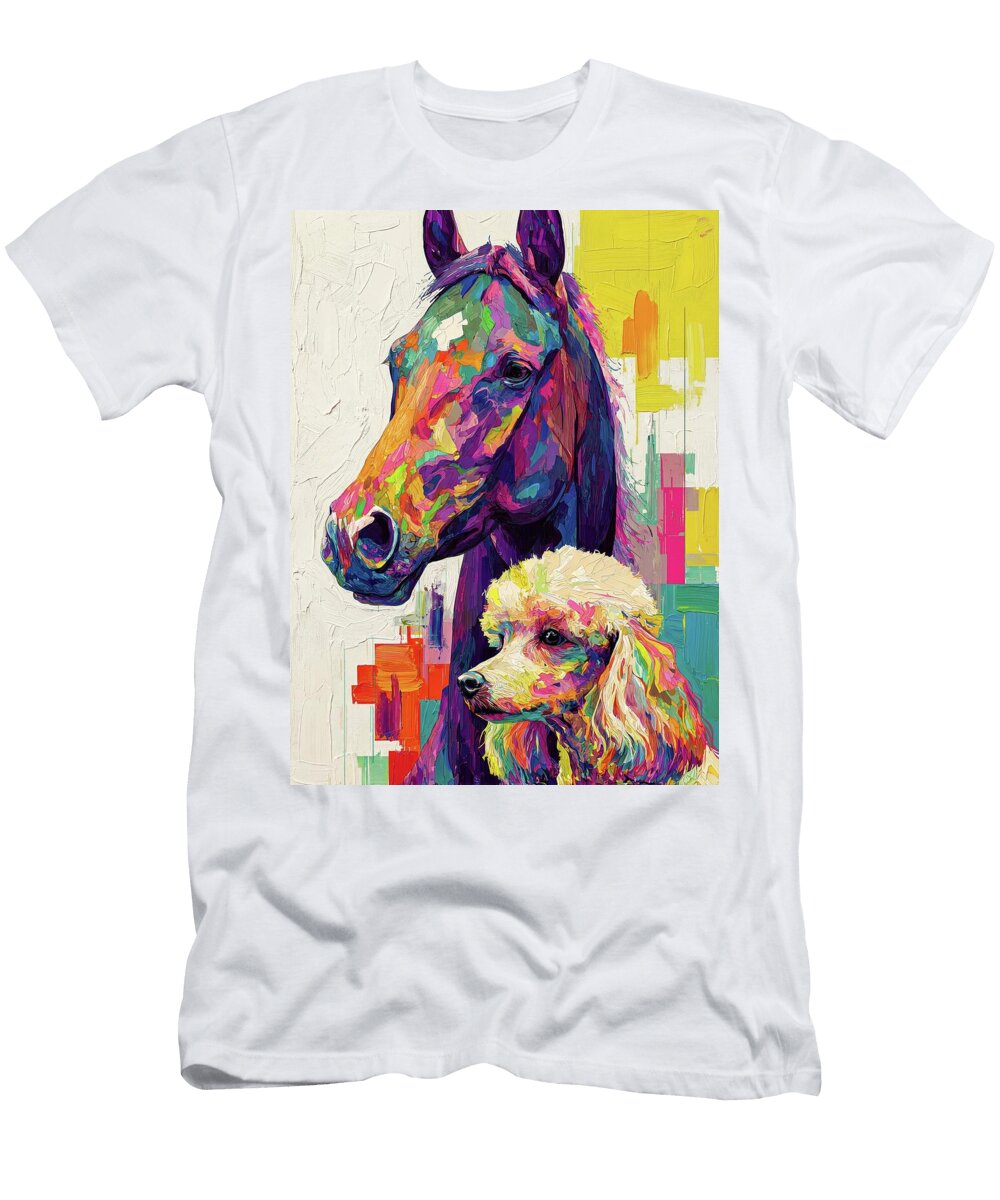 Horse and Poodle Dog Vibrant Expressions Dog Art Museum T-Shirt