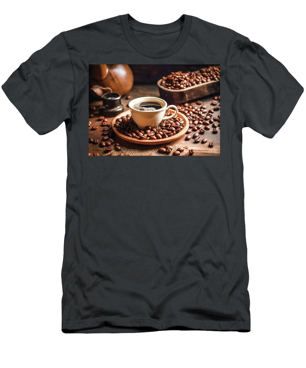 Hot Coffee Cup with Coffee Beans Coffee T-Shirt