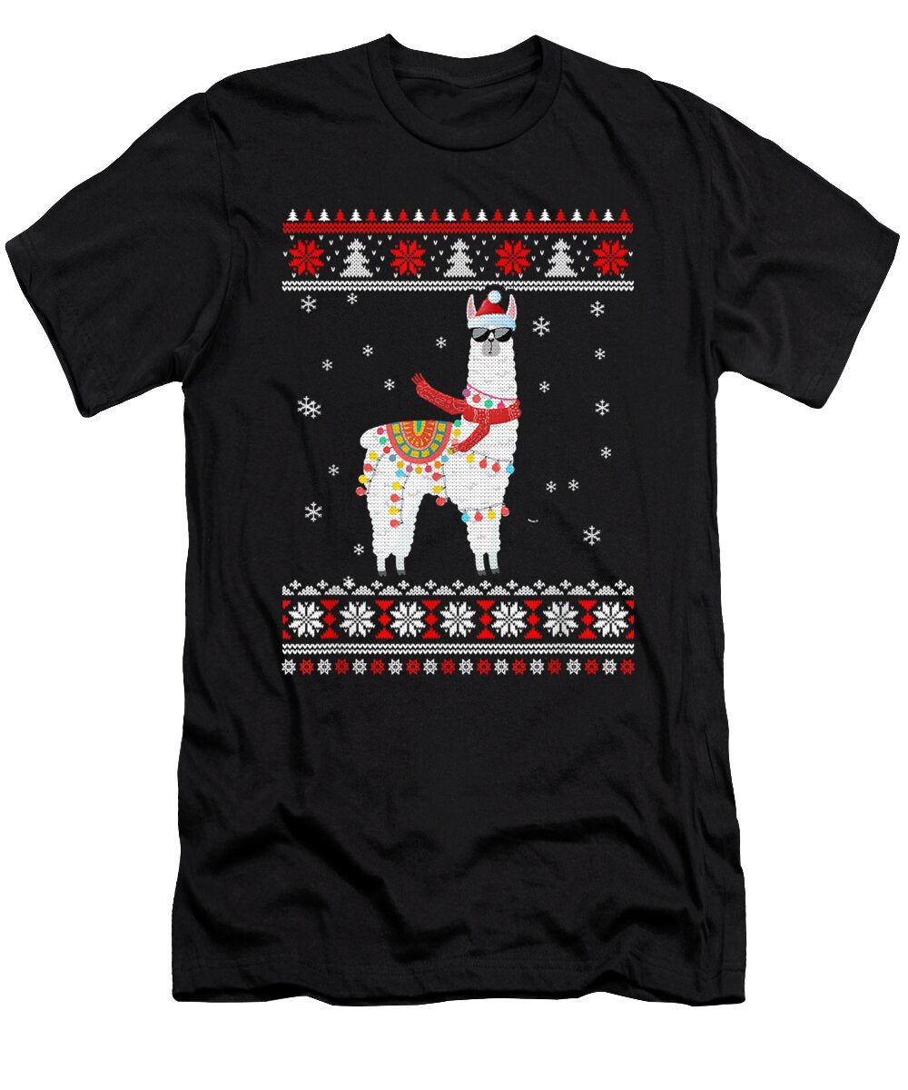 Humor Llama Alpaca Christmas Tree Funny Ugly Christmas Xmas Cute Fan Ezone Prints T-Shirt