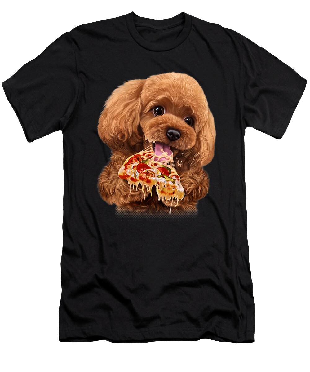Hungry Poodle Puppy Devouring Pizza Dog Dhbubble T-Shirt