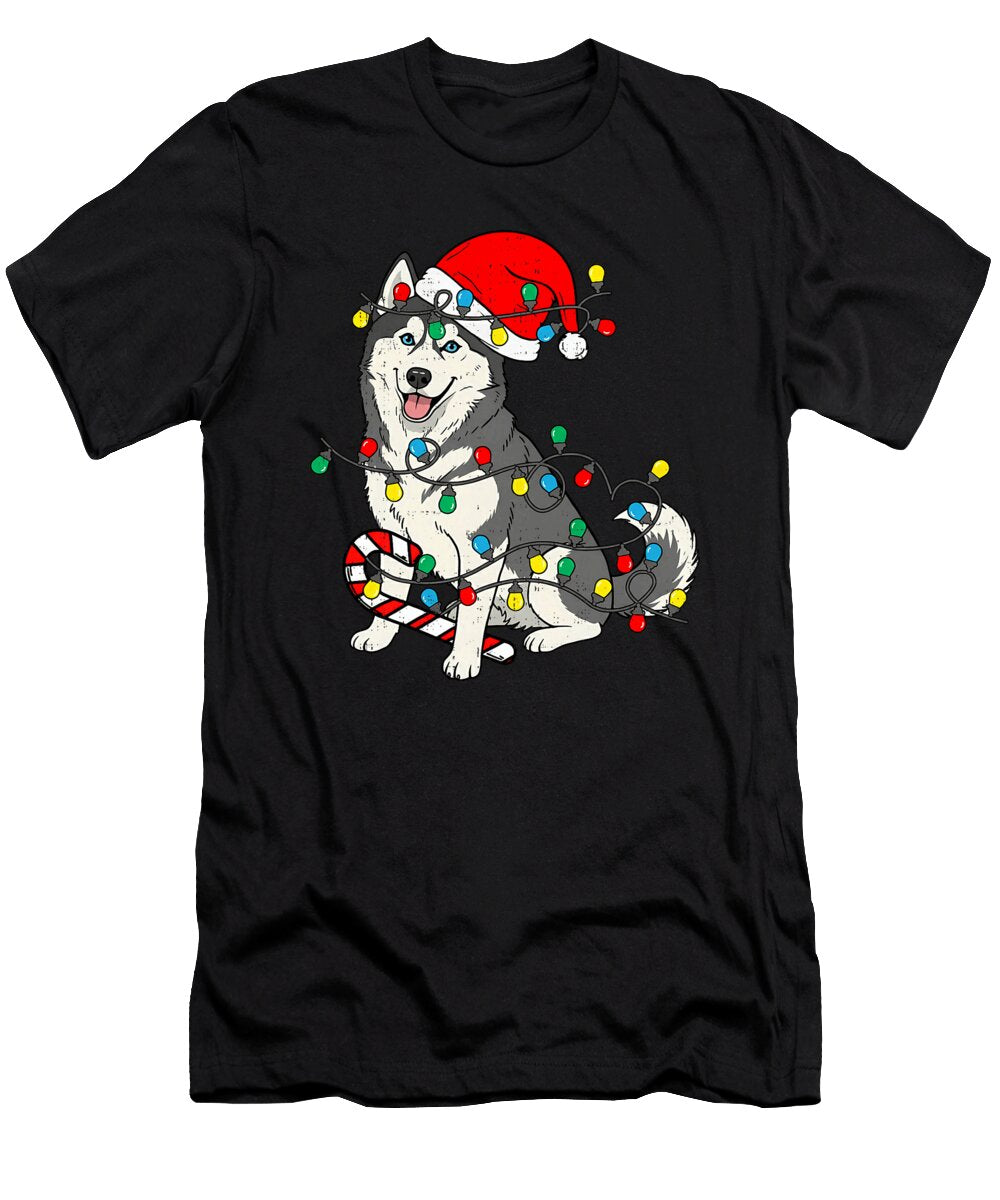 Huskey Dog Christmas Lights Santa Pajama Xmas Sophie Eleanor T-Shirt