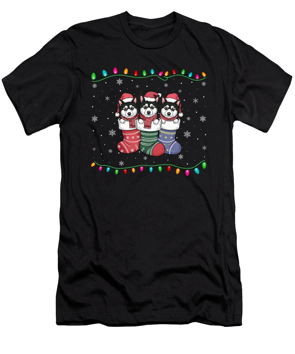 Huskies in Christmas Stockings Studi Alex T-Shirt