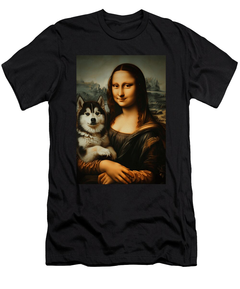 Huskita Mona Lisa Painting Art Dog Mom Dad Zyneu Gangd T-Shirt