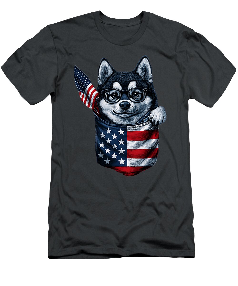 Husky 4th of July Dog Lover Puppy American Flag Sophie Eleanor T-Shirt