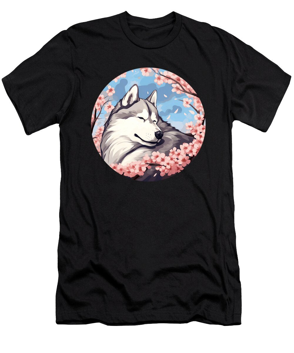 Husky Cherry Blossom Funny Dog Japan Natalie Lidford T-Shirt