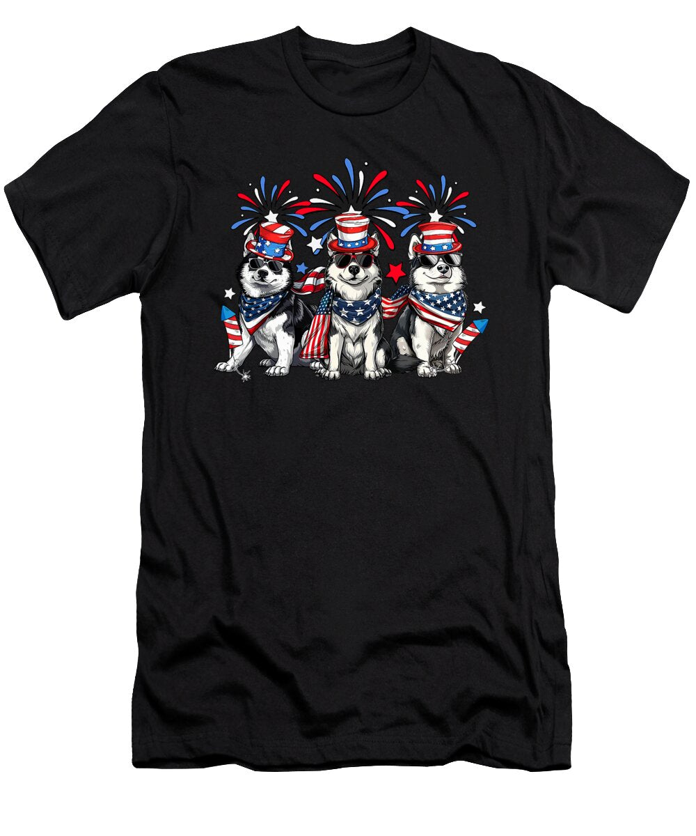Husky Dog 4th of July Patriotic USA Flag Red and Studi Alex T-Shirt