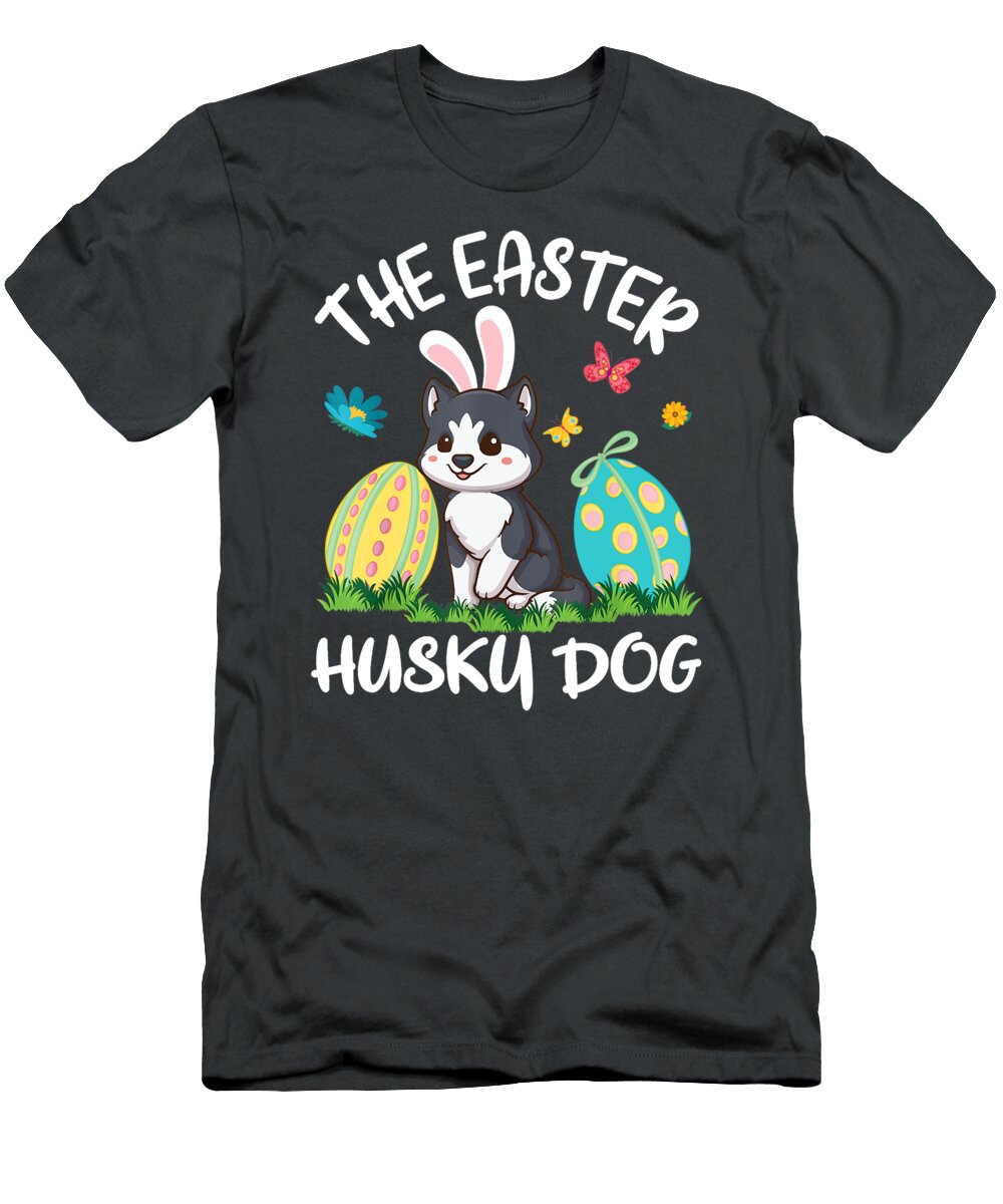 Husky Dog Bunny Dancing Eggs Happy the Easter Husky Dog Julie Hurst T-Shirt