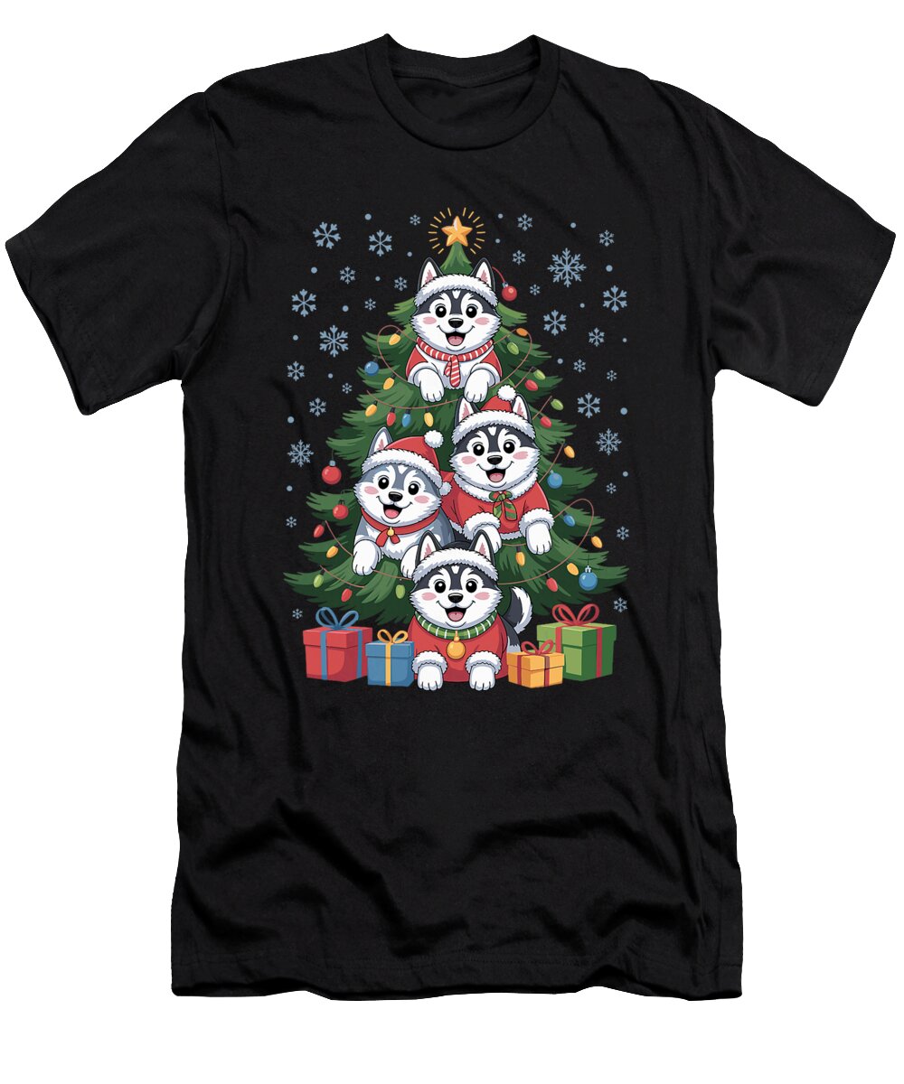 Husky Dog Christmas Tree Holiday Pet Lover Stack Sophie Eleanor T-Shirt