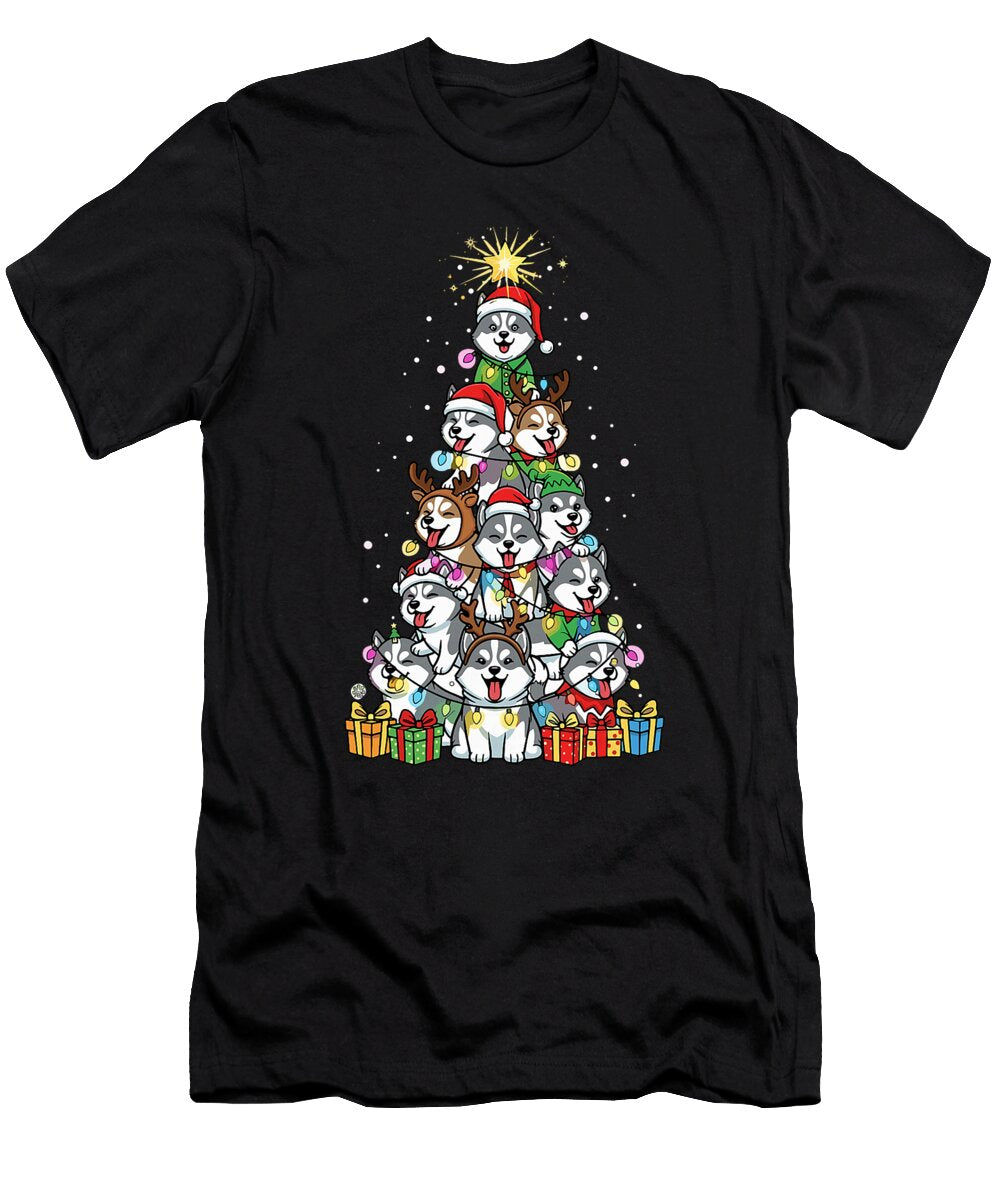 Husky Dog Christmas Tree Holiday Puppy Lovers Sophie Eleanor T-Shirt